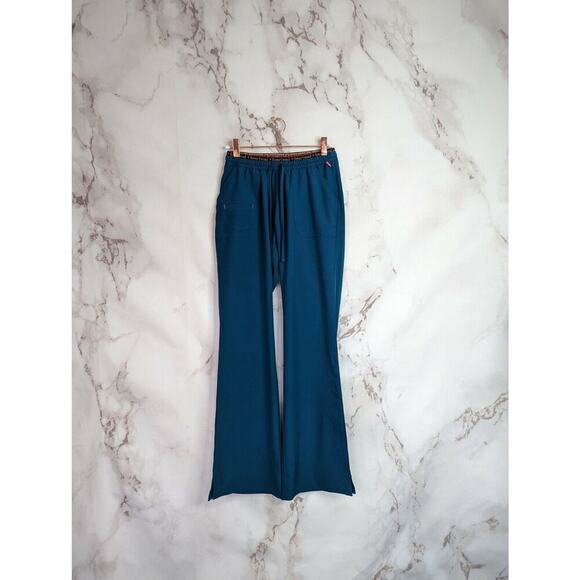Heartsoul Scrub Pants Women XS Blue Reg Drawstring Break On Through Pink 20110 - Picture 2 of 11